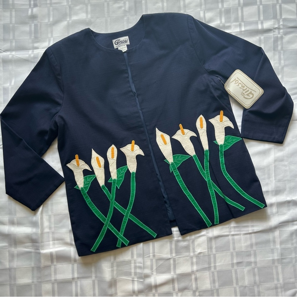 Girasol Vintage Straight line Boxy Open Front Cotton Jacket Lily Patch Print